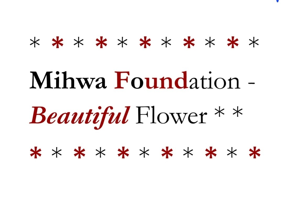 "Mihwa Foundation - Beautiful Flower" in stylized text, framed by decorative red and black stars.