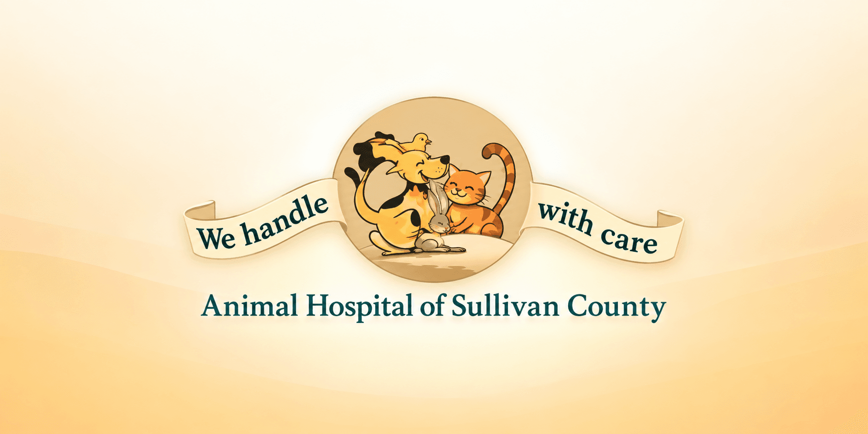 Logo of Animal Hospital of Sullivan County featuring a dog and cat with a banner