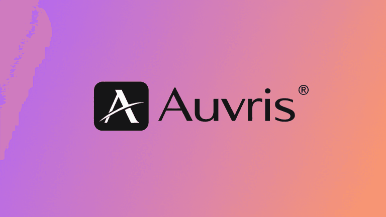 Auvris logo on a purple-to-orange gradient background representing modern home furniture and décor brand.
