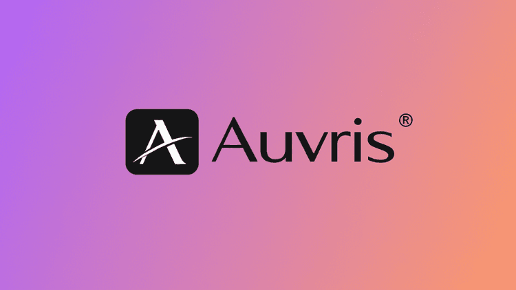 Auvris logo on a purple-to-orange gradient background representing modern home furniture and décor brand.