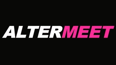 AlterMeet logo displayed in white and pink text on a black background.
