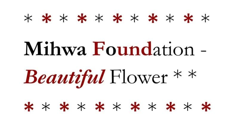 "Mihwa Foundation - Beautiful Flower" in stylized text, framed by decorative red and black stars.