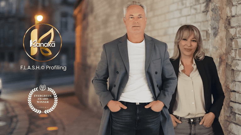 "Yannick Zoude and Elza Toubol Dedieu, co-founders of KANAKA, stand together promoting F.L.A.S.H.© Profiling, an innovative behavioral technology."