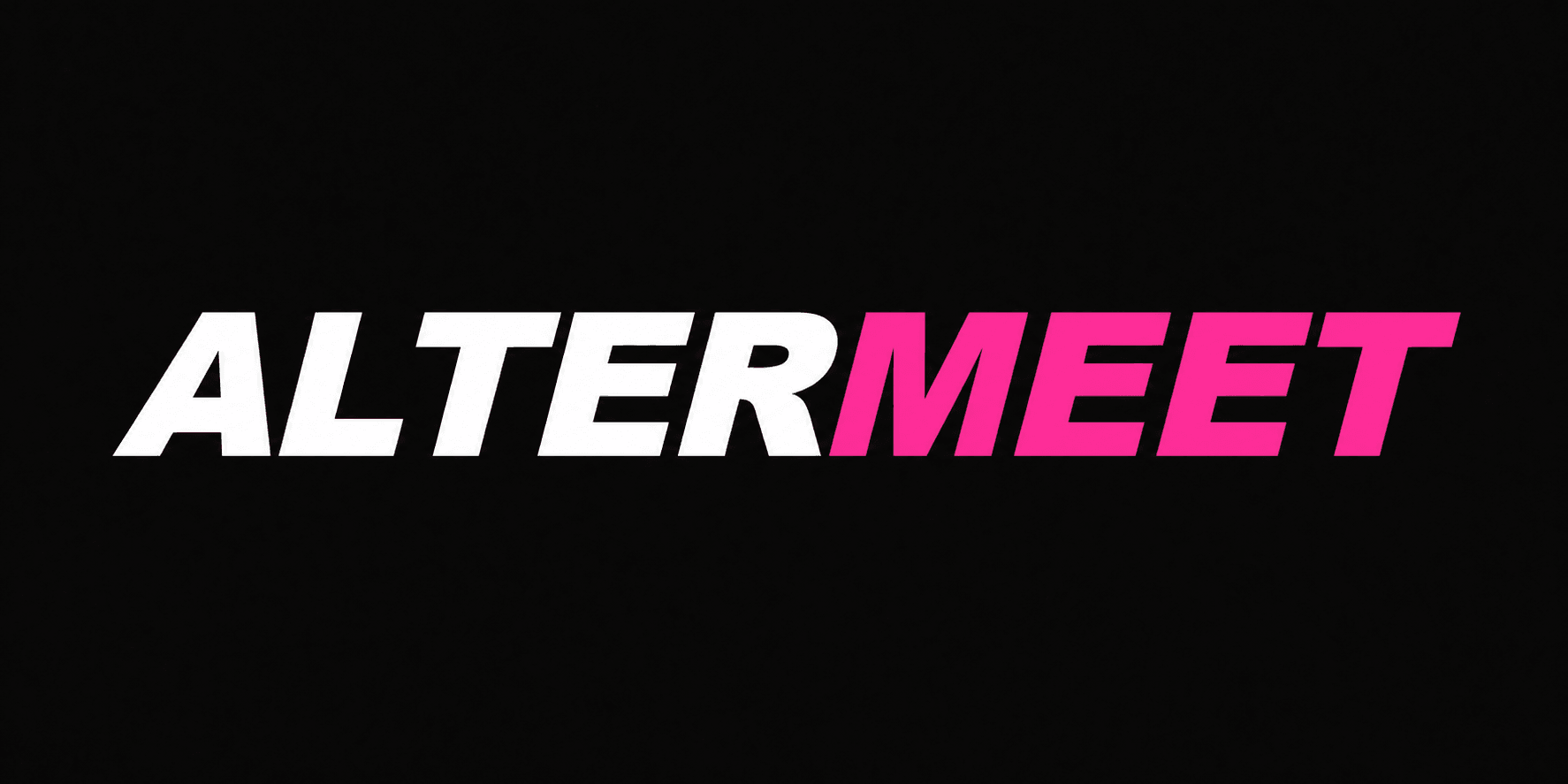AlterMeet logo displayed in white and pink text on a black background.