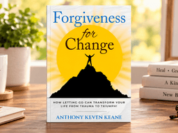 Book cover titled "Forgiveness for Change" with a mountain silhouette against a yellow sun