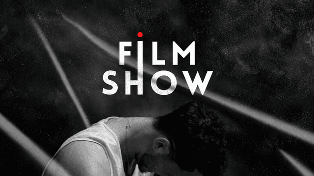 A dramatic black and white image featuring the words "FILM SHOW" over a silhouette.