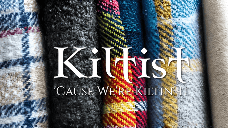 Kiltist logo featuring tartan fabric designs, representing a brand blending Scottish heritage with modern style and personalized service.