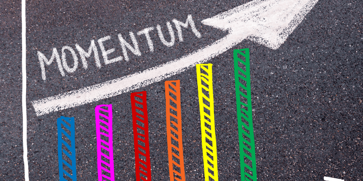 Upward arrow and colorful bar chart illustrating market momentum and business growth.