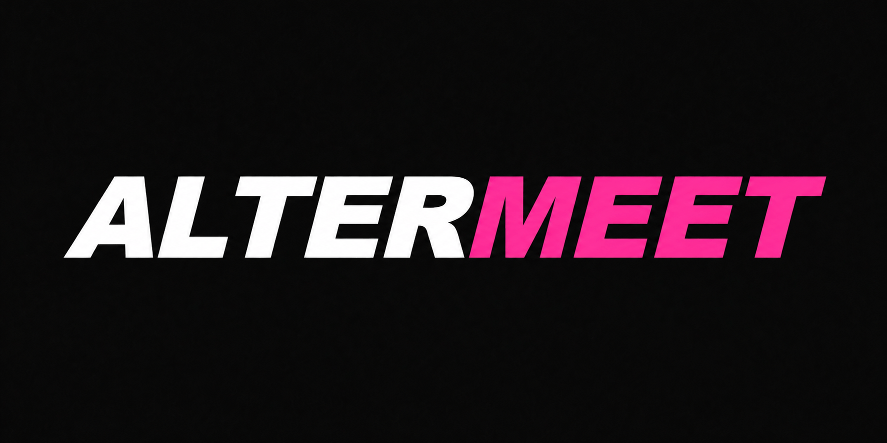 AlterMeet logo displayed in white and pink text on a black background.