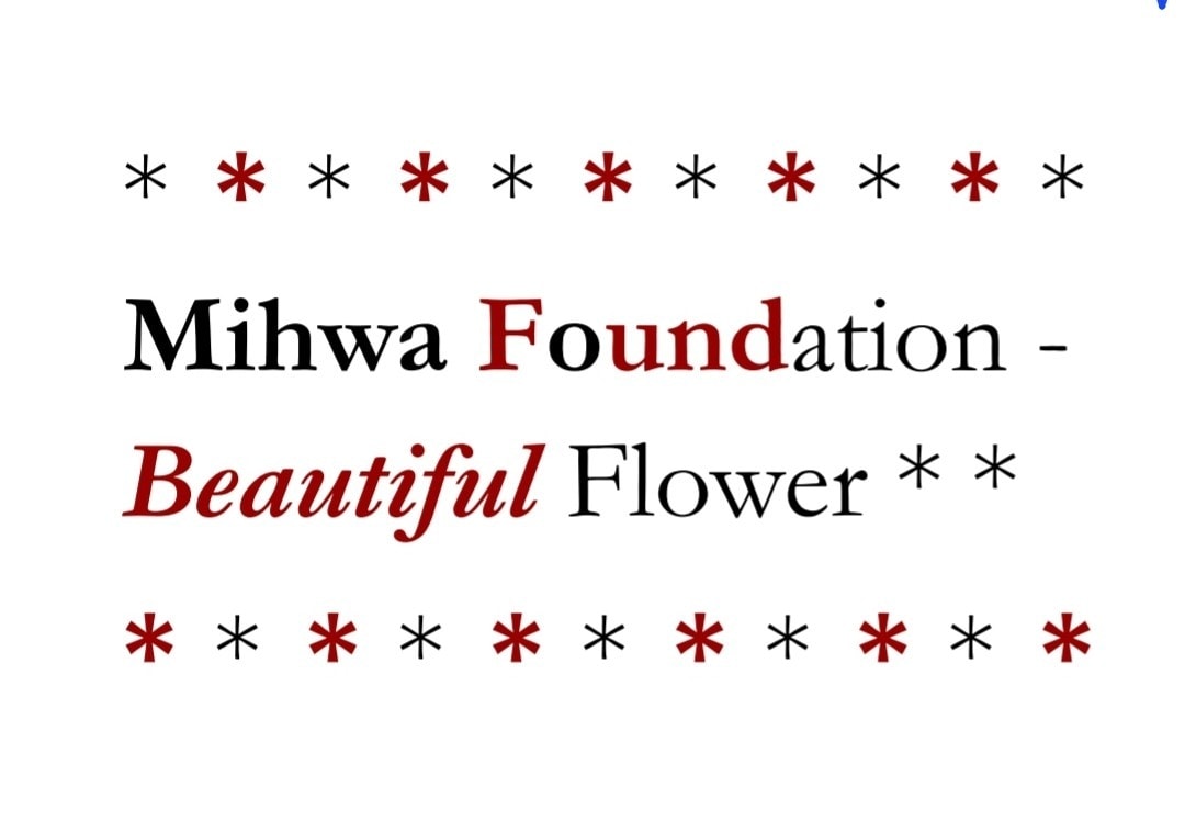 "Mihwa Foundation - Beautiful Flower" in stylized text, framed by decorative red and black stars.