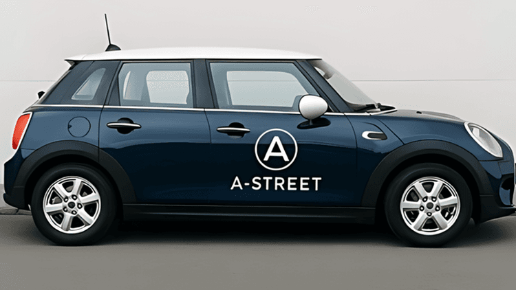 A-Street branded car, symbolizing their curated, trust-based community of senior leaders and professionals fostering meaningful, strategic connections.
