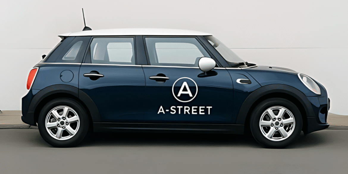 A-Street branded car, symbolizing their curated, trust-based community of senior leaders and professionals fostering meaningful, strategic connections.