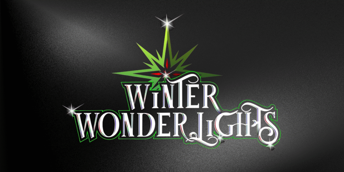 Winter WonderLights logo with sparkling text and starburst design promoting New Jersey’s largest animated holiday light show.