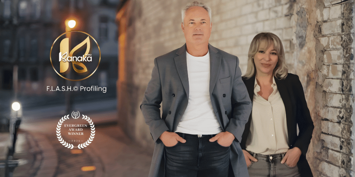 "Yannick Zoude and Elza Toubol Dedieu, co-founders of KANAKA, stand together promoting F.L.A.S.H.© Profiling, an innovative behavioral technology."