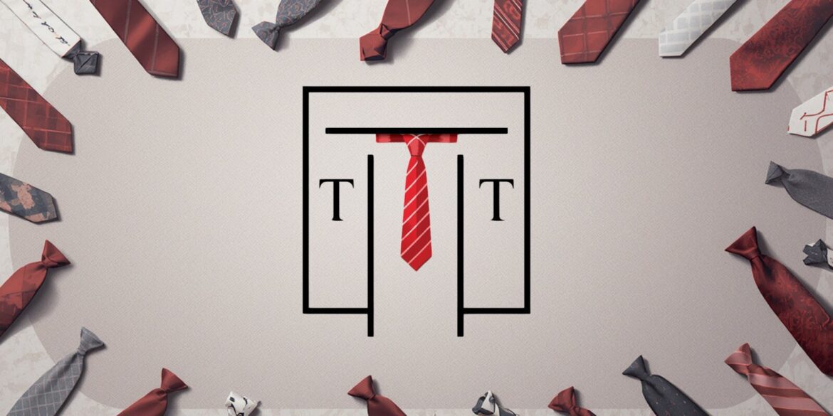 A collection of luxury ties elegantly arranged around a door, showcasing Talisman Tie's blend of craftsmanship and modern style.