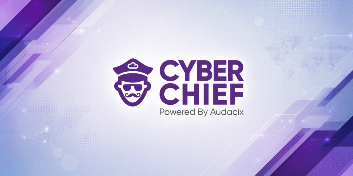 Cyber Chief Powered by Audacix logo in purple with a stylized security chief icon.